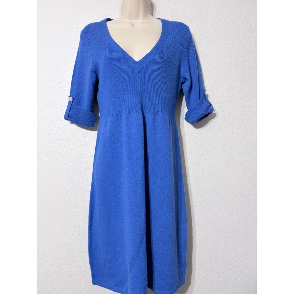 Banana Republic Wool Cashmere Ribbed V-Neck Sweater Dress Cobalt Blue M